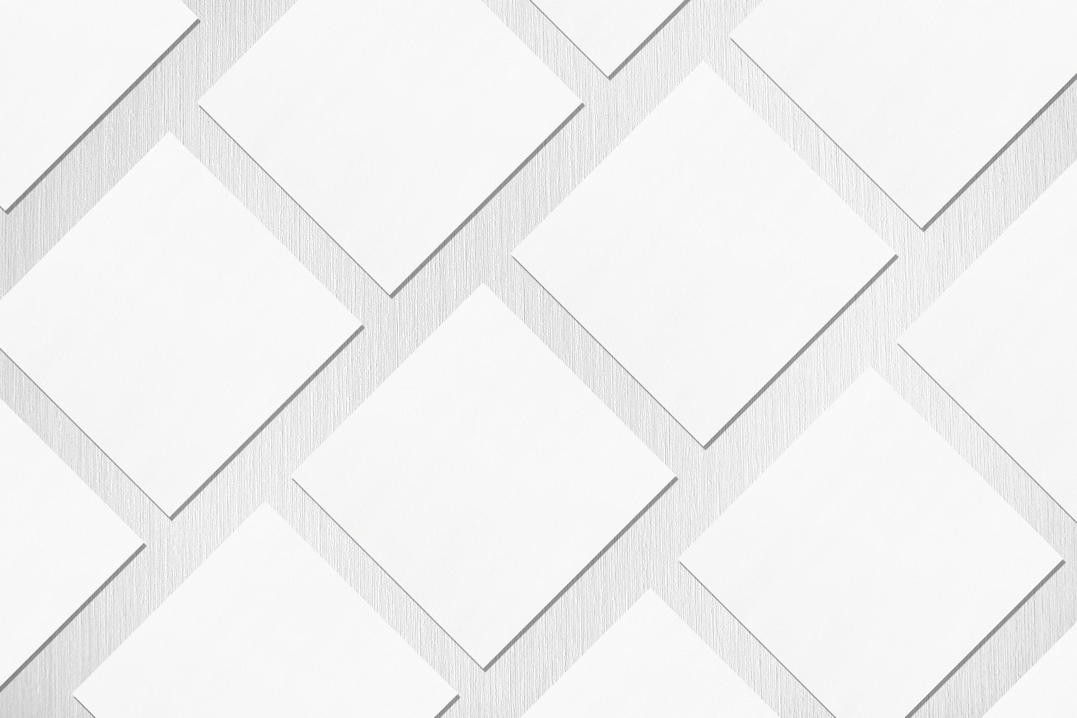 Square card mockups arranged diagonally on a light grey textured background.